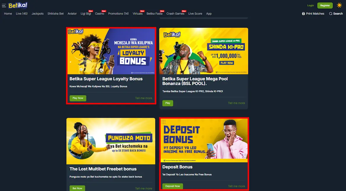Betika Loyalty Bonus and Deposit Bonus Screenshot